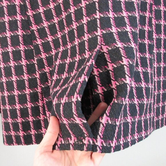 Rachel Zoe Women's Tweed Blazer Jacket L Black Pink Plaid Wool Blend Career 1126 - Picture 8 of 11